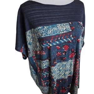 Lauren Ralph Lauren Navy Patchwork Floral Short Sleeve Blouse Size 3X